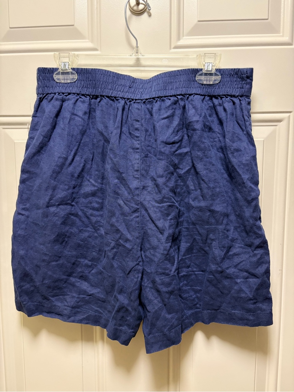 Tahari 100% linen Navy trouser shorts elastic waist 6" inseam L - Picture 2 of 6